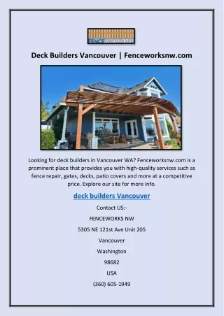 Deck Builders Vancouver | Fenceworksnw.com