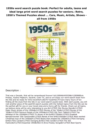 get [PDF] Download 1950s word search puzzle book: Perfect for adults, teens and