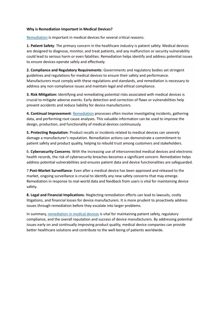 why is remediation important in medical devices