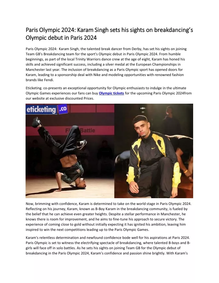 PPT Paris Olympic 2024 Karam Singh sets his sights on breakdancing’s