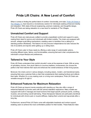 Pride Lift Chairs: A New Level of Comfort