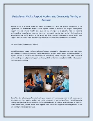 Best Mental Health Support Workers and Community Nursing in Australia