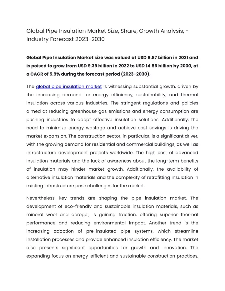 global pipe insulation market size share growth
