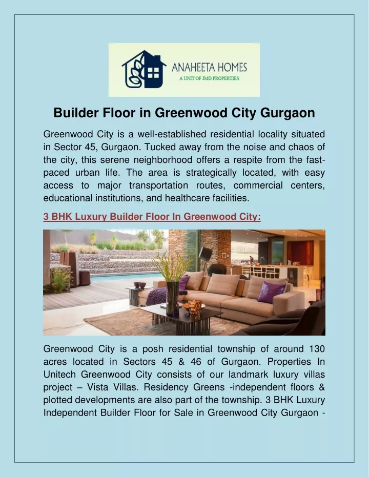 builder floor in greenwood city gurgaon