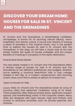 Exquisite Homes for Sale in St. Vincent and The Grenadines