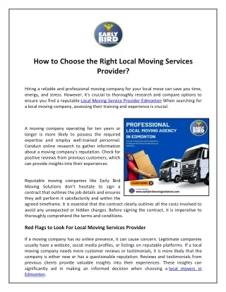 How to Choose the Right Local Moving Services Provider