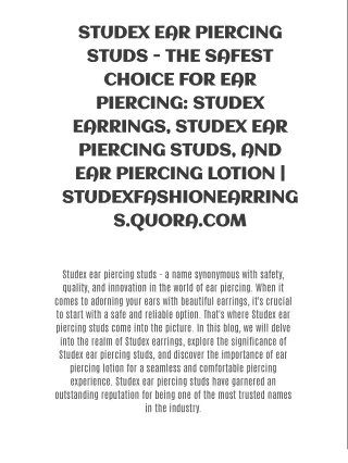 STUDEX EAR PIERCING STUDS - THE SAFEST CHOICE FOR EAR PIERCING: STUDEX EARRINGS, STUDEX EAR PIERCING STUDS, AND EAR PIE