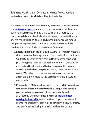 Soulmate Matrimonial- Connecting Hearts Across Borders - Indian Matrimony & Matchmaking in Australia