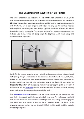 the snapmaker 2 0 a350t 3 in 1 3d printer