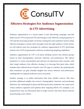 Effective Strategies For Audience Segmentation In CTV Advertising