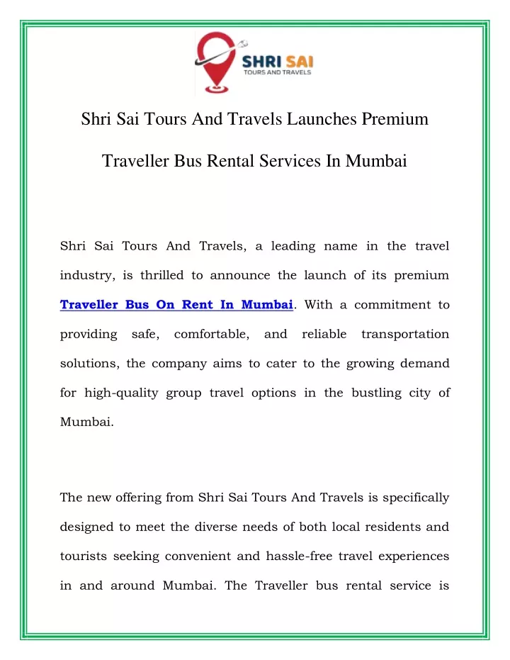 shri sai tours and travels launches premium
