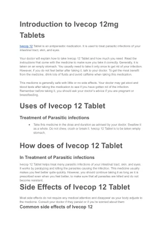 introduction to ivecop 12mg tablets