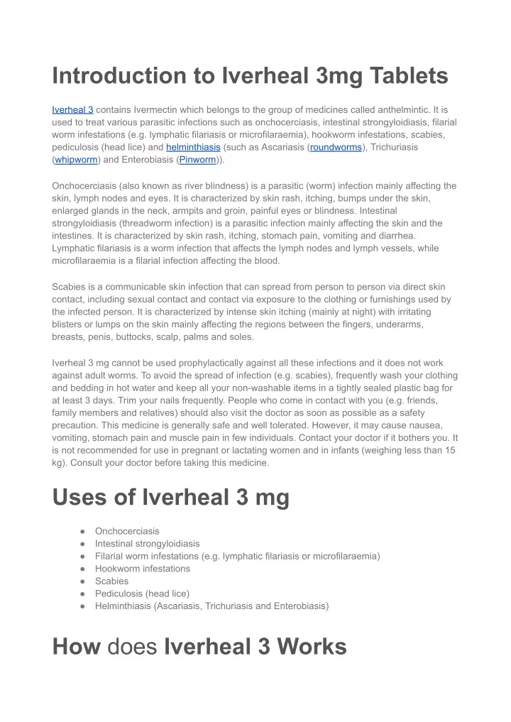 introduction to iverheal 3mg tablets