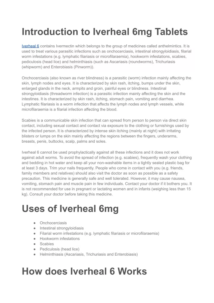 introduction to iverheal 6mg tablets