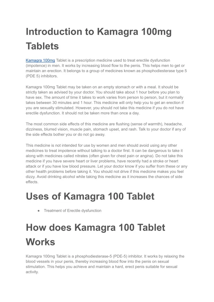 introduction to kamagra 100mg tablets