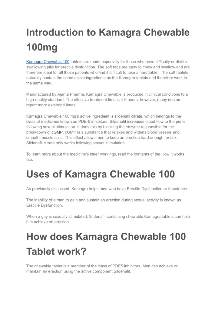introduction to kamagra chewable 100mg