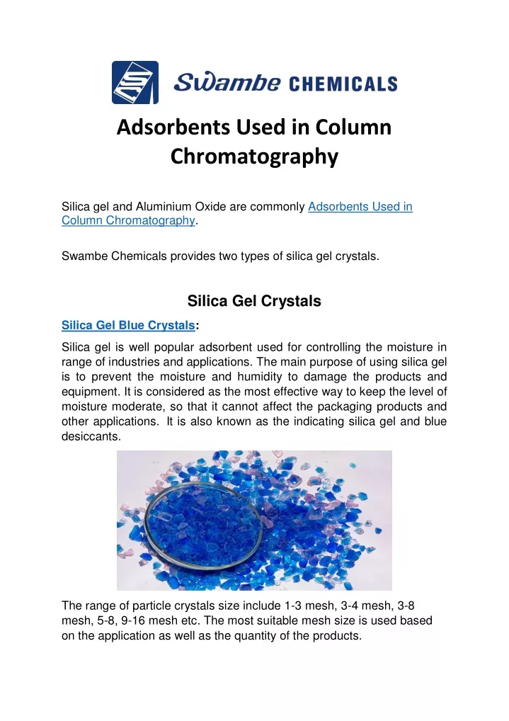 adsorbents used in column chromatography silica