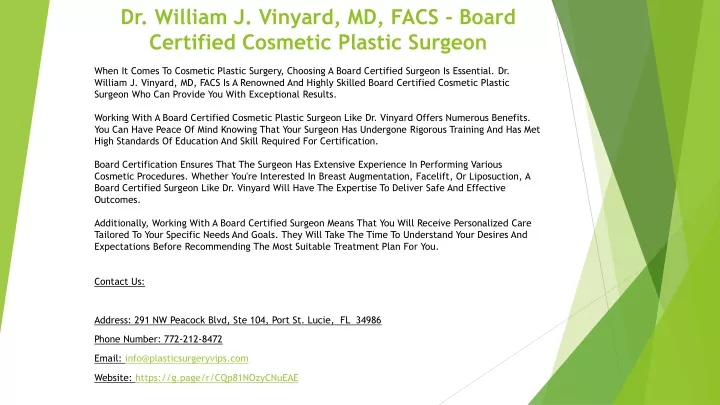 dr william j vinyard md facs board certified cosmetic plastic surgeon