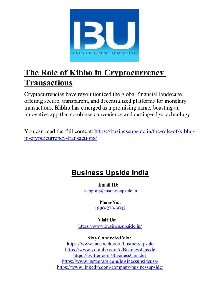 the role of kibho in cryptocurrency transactions