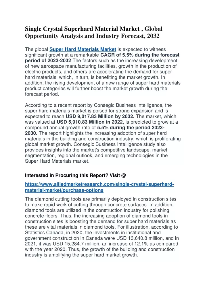 single crystal superhard material market global