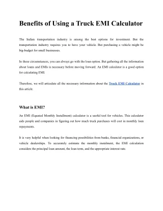 benefits of using a truck emi calculator