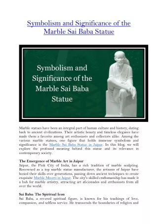 Symbolism and Significance of the Marble Sai Baba Statue