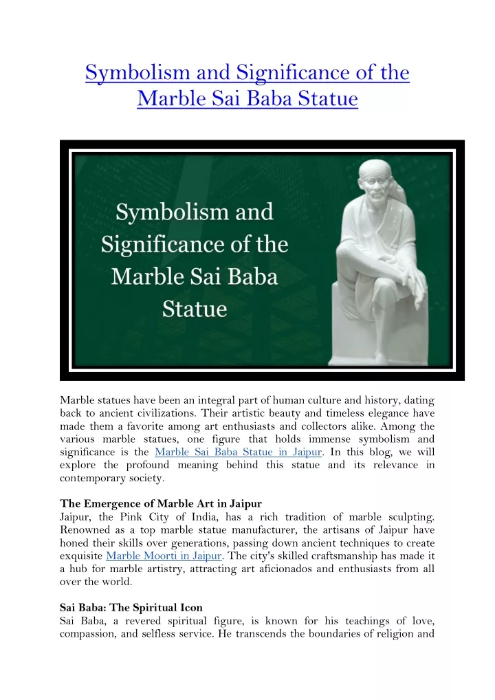 symbolism and significance of the marble sai baba