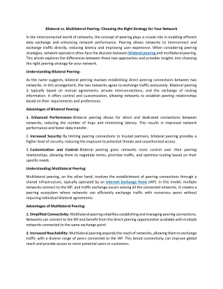 Peering Strategies: Bilateral vs. Multilateral - Choose the Ideal Network