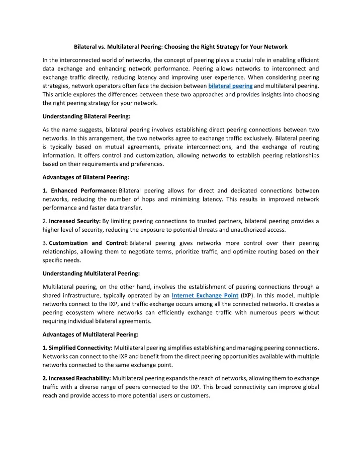 bilateral vs multilateral peering choosing