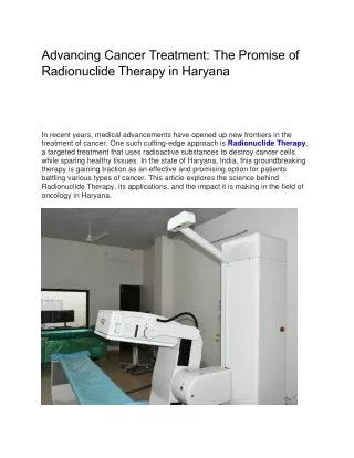 Advancing Cancer Treatment: The Promise of Radionuclide Therapy in Haryana