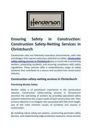 Finest Construction Safety-Netting Services In Christchurch