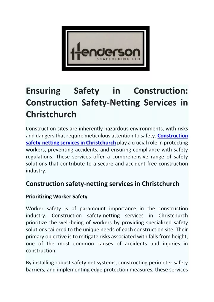ensuring construction safety netting services