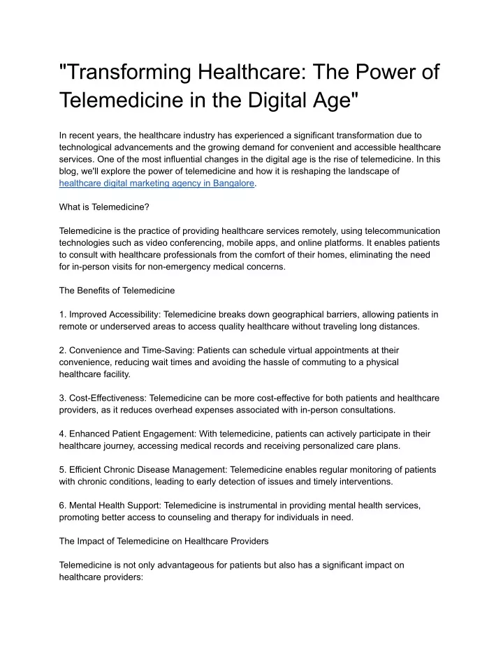 transforming healthcare the power of telemedicine