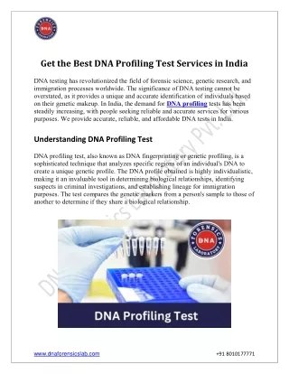 Get the Best DNA Profiling Test Services in India