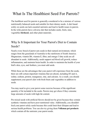 what is the healthiest seed for parrots