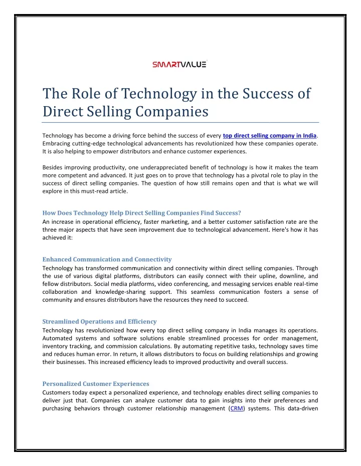 the role of technology in the success of direct