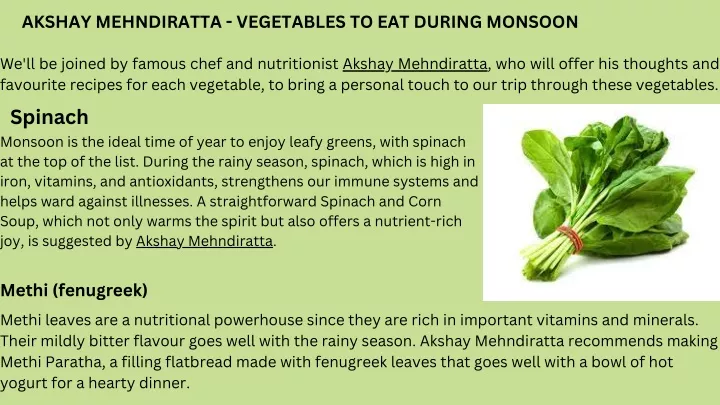 akshay mehndiratta vegetables to eat during
