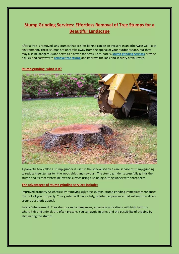 Ppt Stump Grinding Services Effortless Removal Of Tree Stumps For A Beautiful Landscape