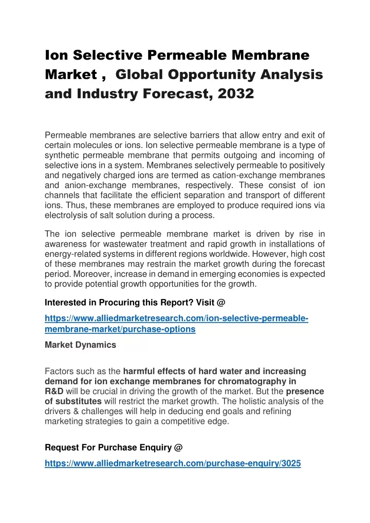 ion selective permeable membrane market global