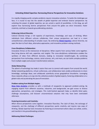 unlocking global expertise harnessing diverse