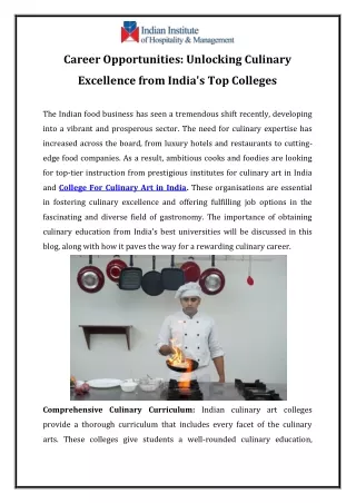 Career Opportunities Unlocking Culinary Excellence from India's Top Colleges