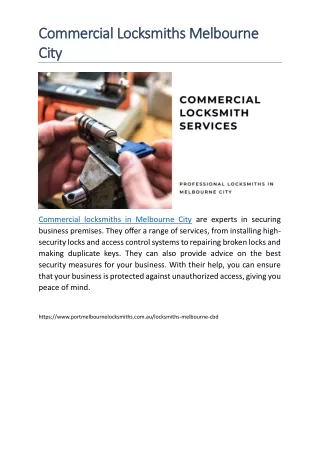 Commercial Locksmiths Melbourne City