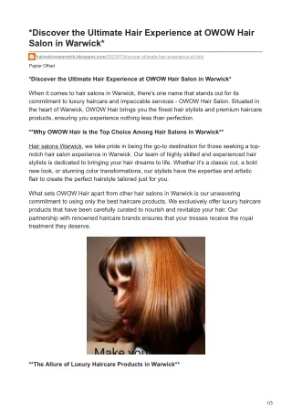 Discover the Ultimate Hair Experience at OWOW Hair Salon in Warwick