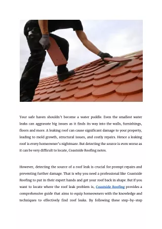 Coastside Roofing - A Comprehensive Guide on Detecting Roof Leaks