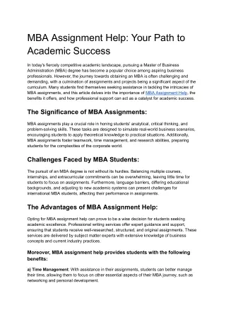 MBA Assignment Help: Your Path to Academic Success