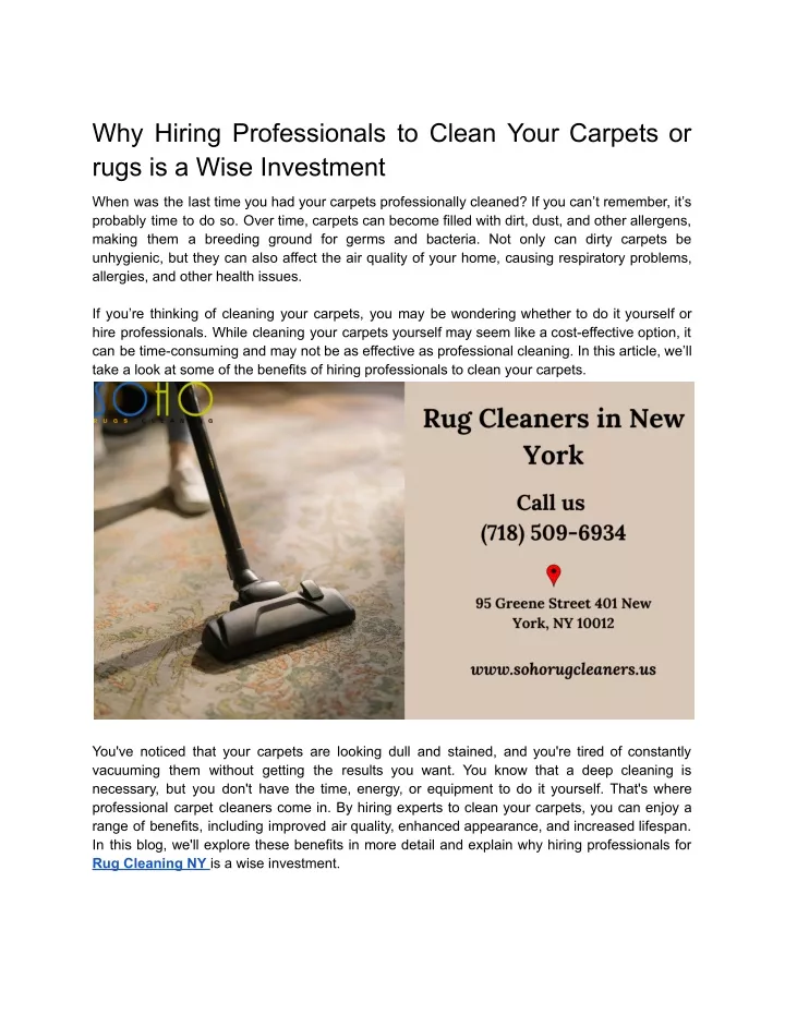 why hiring professionals to clean your carpets