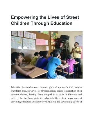 Empowering the Lives of Street Children Through Education