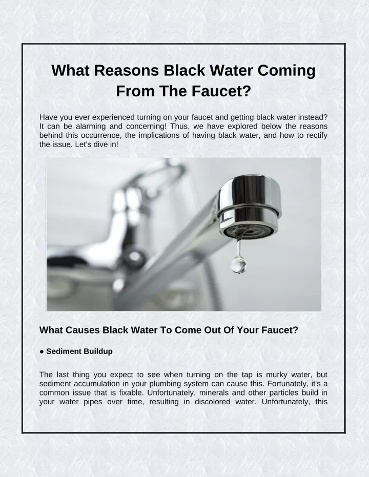 what reasons black water coming from the faucet