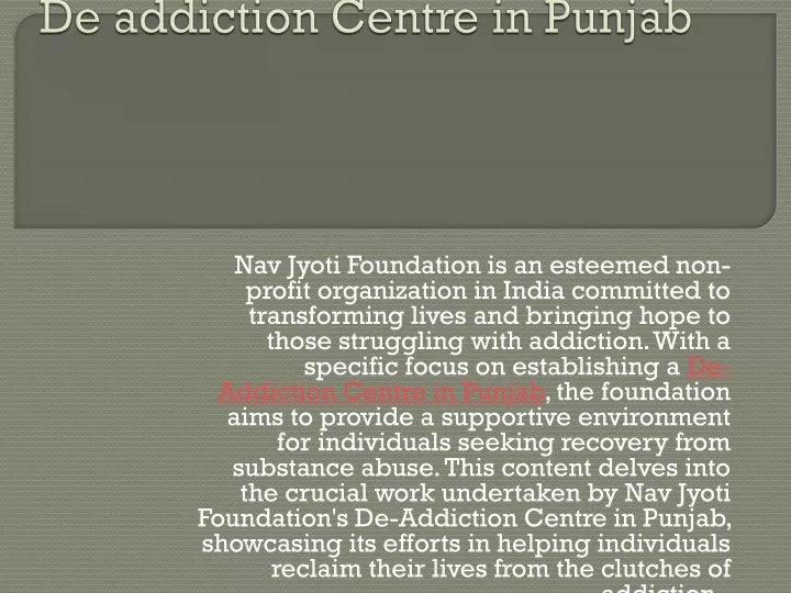 de addiction centre in punjab