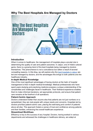 Why The Best Hospitals Are Managed by Doctors